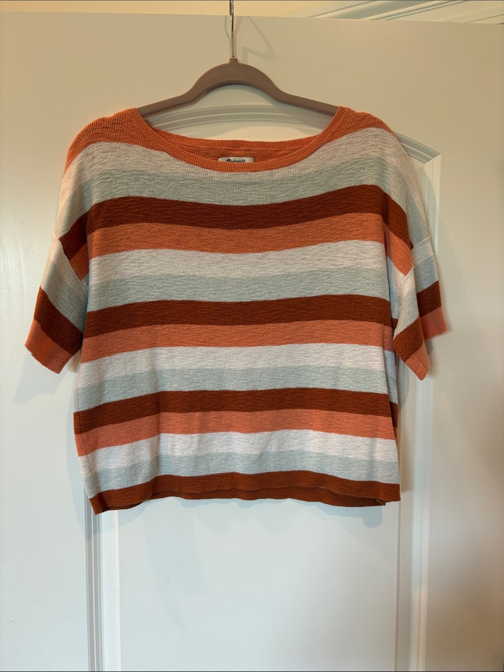 Madewell Striped Short-Sleeve Sweater in Orange, Brown, Cream